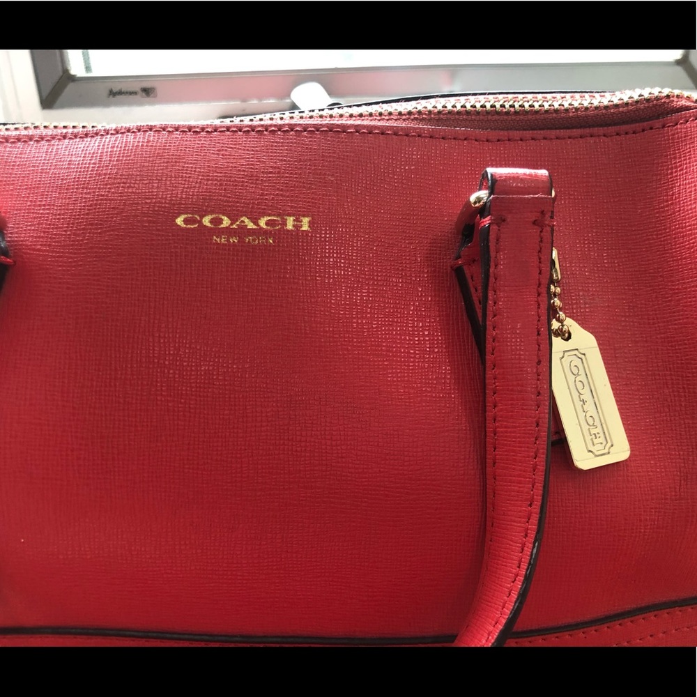 Coach Red Leather Crossbody Satchel - Picture 7 of 11